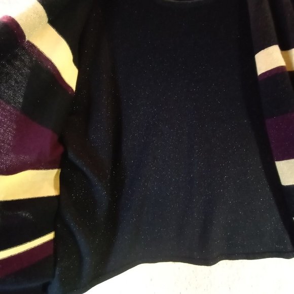 Sag Harbor Woman Plus Sz 1X Layered Sparkle Striped Sweater Top Long Sleeve - Picture 5 of 9